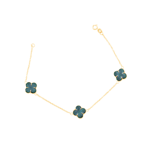 Pulseira Três Trevos Malaquita em Ouro 18K - AU13962