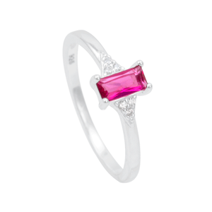 Anel Zircônia Retangular Rosa em Prata 925 - PL22632