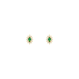 Brinco Zircônia Verde e Branca em Ouro 18K - AU14004