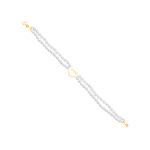 Pulseira Pérola Coração Duplo Fosco em Ouro 18K - AU14017
