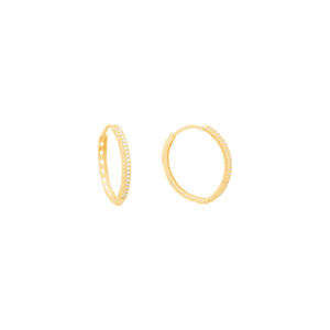 Brinco Argola Oval Cravejada Zircônia em Ouro 18K - AU14042
