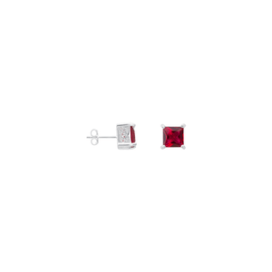 Brinco Quadrado Zircônia Rubi em Prata 925 - PL22903