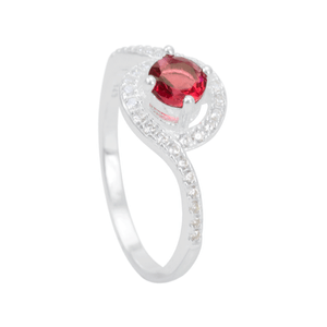 Anel Cravejado com Zircônia Central Rubi em Prata 925 - PL22649