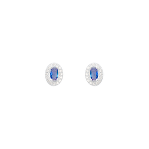 Brinco Oval Zircônia White e Azul em Prata 925 - PL22500