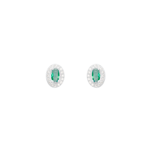 Brinco Oval Zircônia White e Verde em Prata 925 - PL22501
