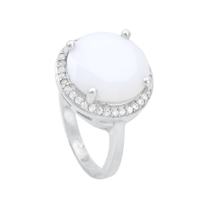 Anel Dolomita Branco Cravejado Zircônia em Prata 925 - PL23014