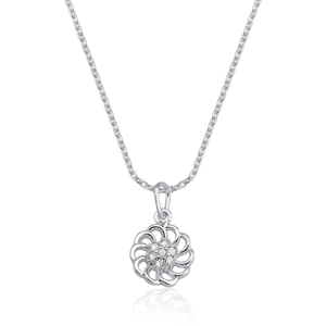 Colar Circulo e Flor Central de Zircônia em Prata 925 - PL23087