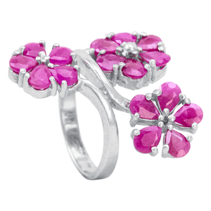 Anel Flores Rubi Indiano em Prata 925 - PL23040