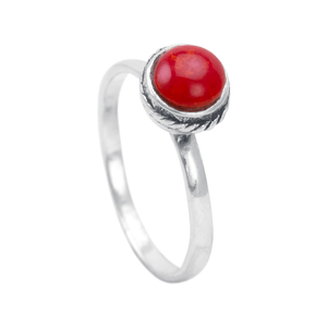 Anel Redondo Coral em Prata 925 - PL23052