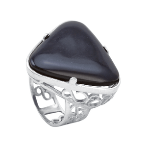 Anel Pedra Natural Ágata Negra em Prata 925 - PL23056