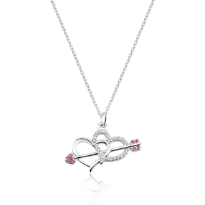 Colar Corações Cupido com Zircônia Rosa e Branca em Prata 925 - PL23148