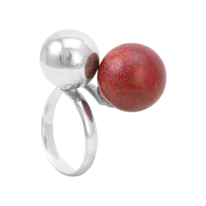 Anel Bola Coral em Prata 925 - PL23044