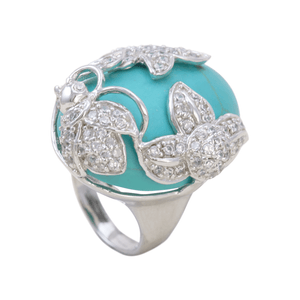 Anel Oval Turquesa e Zircônia em Prata 925 - PL23116