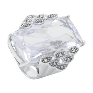 Anel Cristal Facetado e Marcassitas em Prata 925 - PL23060