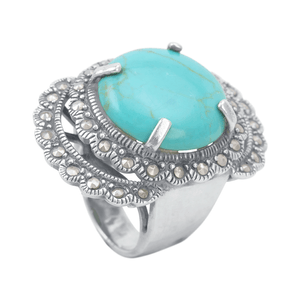 Anel Turquesa e Marcassita em Prata 925 - PL23105