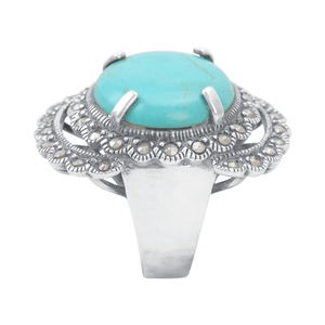 Anel Turquesa e Marcassita em Prata 925 - PL23105