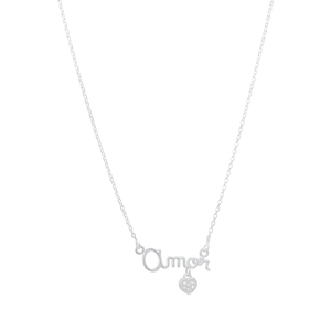 Colar Escrita Amor e Coração com Zircônia em Prata 925 - PL23145