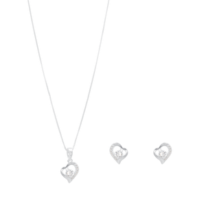Conjunto Coração com Zircônias em Prata 925 - PL23237
