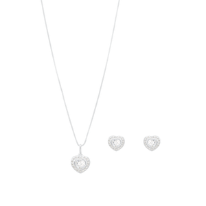 Conjunto Coração Borda Zircônias em Prata 925 - PL23203