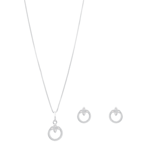 Conjunto Circulo com Folhas e Zircônia em Prata 925 - PL23234