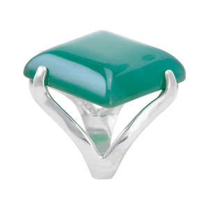 Anel Quadrado Ágata Verde em Prata 925 - PL23119