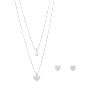 Conjunto Coração com Zircônias em Prata 925 - PL23236