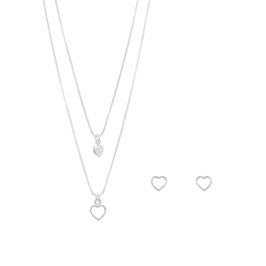 Conjunto Coração Duplo com Zircônias em Prata 925 - PL23239