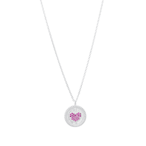 Colar Coração com Zircônias Rosa em Prata 925 - PL21630