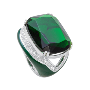 Anel Cristal Verde e Zircônias White em Prata 925 e Banho de Ródio - PL23123