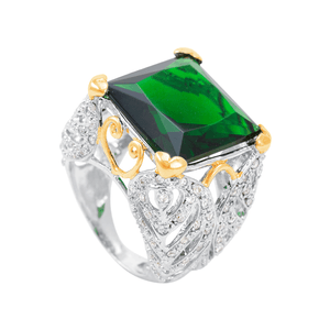 Anel Quadrado Zircônia Verde em Prata 925 - PL23131