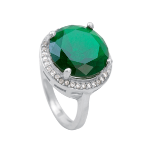 Anel Cristal Verde e Zircônias White em Prata 925 - PL23124