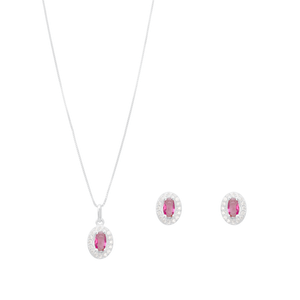 Conjunto Oval Vermelha em Prata 925 - PL22066