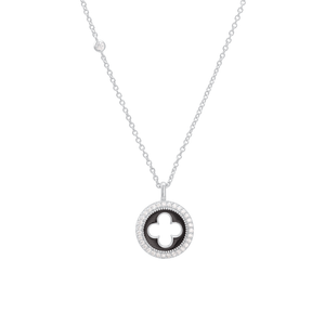 Colar Trevo Resina Negra em Prata 925 - PL22063