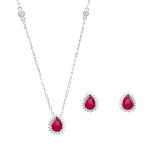 Conjunto Gota com Zircônia em Prata 925 e Banho de Ouro Branco - PL22050