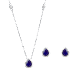 Conjunto Gota Cristal em Prata 925 e Banho de Ouro Branco - PL22064