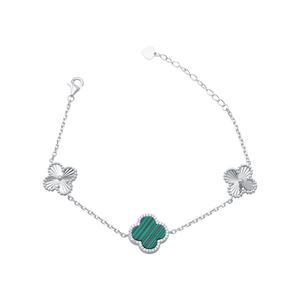 Pulseira Trevos Verde e Lisos em Prata 925 - PL21921