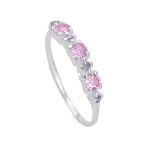 Anel Meia Aliança com Zircônia Rosa e Branca em Prata 925 - PL23370
