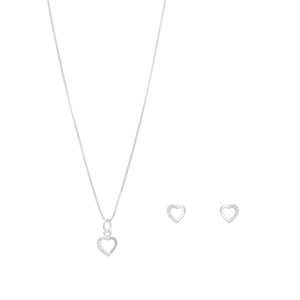 Conjunto Coração com Zircônia em Prata 925 - PL23406