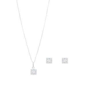 Conjunto Quadrado Zircônia em Prata 925 - PL23416