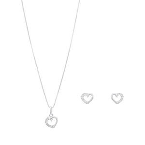 Conjunto Coração com Zircônia em Prata 925 - PL23404