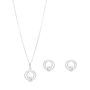 Conjunto Círculo Duplo com Zircônias em Prata 925 - PL23421
