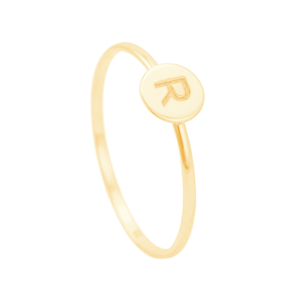 Anel Redondo Placa Letra R em Ouro 18K - AU14164