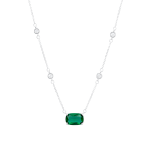 Colar Zircônia Esmeralda e Ponto de Luz em Prata 925 - PL23478