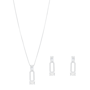 Conjunto Retangular Vazado Cristal em Prata 925 - PL23573
