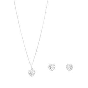 Conjunto Coração Vazado em Prata 925 - PL23574