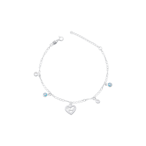 Pulseira Olho Grego Coração Love em Prata 925 - PL22729