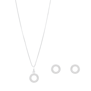 Conjunto Circulo Cravejado com Zircônias em Prata 925 - PL23606