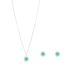 Conjunto Redondo Verde Borda Cravejada em Prata 925 - PL23603