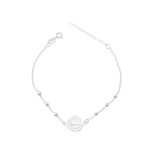 Pulseira Medalha São Bento Bolinhas em Prata 925 - PL22206