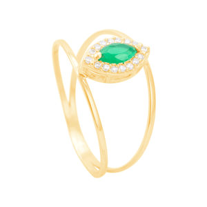 Anel Navete com Zircônia Central Verde em Ouro 18K - AU14220